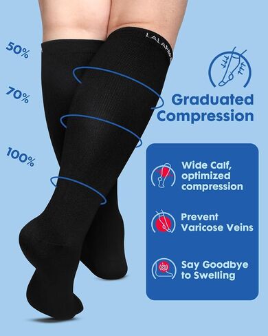 3Pairs Wide Calf Compression Socks for Women - 15-20mmHg with Graduated Support for Nurse Travel Pregnant in Saudi Arabia