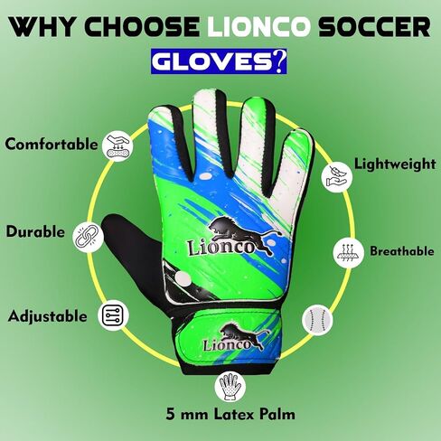 قفازات حارس مرمى Lionco Kids ، قفازات كرة القدم للشباب للفتيات الفتيات ، قفازات حارس المرمى المحترفين ، قبضة متينة ، مضادة للانزلاق ، حزام معصم قابل للتعديل ، التنفس in Saudi Arabia