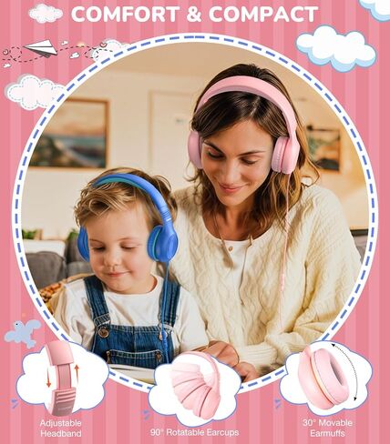 Upgrade USB Type C Kids Headphones, Wired Headphones for Kids with Microphone for Boys Girls, Adjustable 85dB/94dB Volume Limited (Navy/Blue) in Saudi Arabia