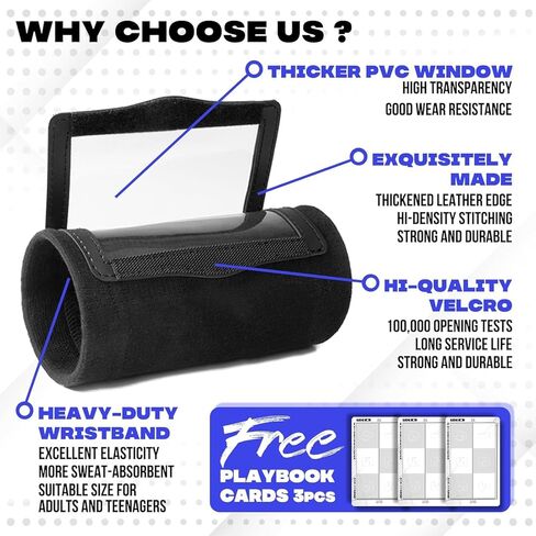 1Nmore Football Wristbands مع Playbook ، مدرب معصم قورتربك للشباب ، معصم الكرة اللينة مع بطاقات أسود in Kuwait