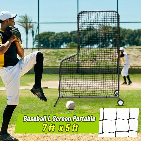 Soulchen L Screen Baseball Pitching Net 7 × 5 أقدام واقي من الجسم الشاشة سلامة القفص لقيادة الخط الفائق في إطار الصلب الثقيل ، الأسود in Kuwait
