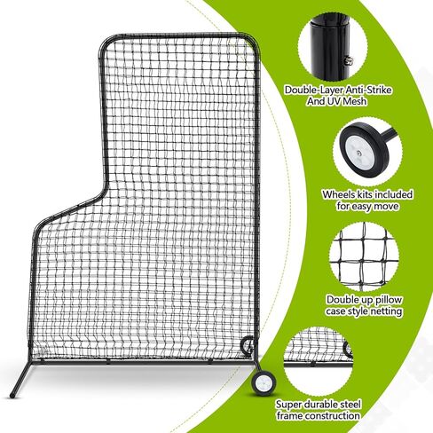 Soulchen L Screen Baseball Pitching Net 7 × 5 أقدام واقي من الجسم الشاشة سلامة القفص لقيادة الخط الفائق في إطار الصلب الثقيل ، الأسود in Kuwait