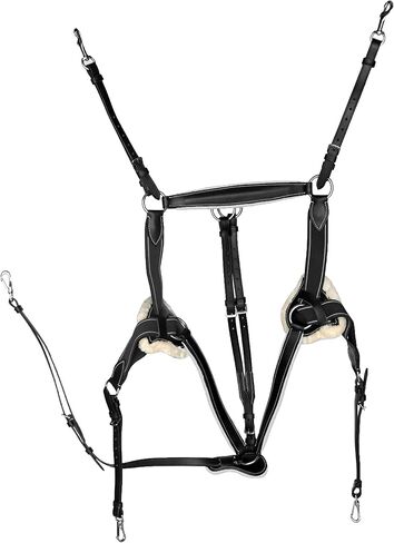 Leather Horse Size 5 Point Elastic Breastplate and Running Attachment with Color Trim (Black with White) in Kuwait