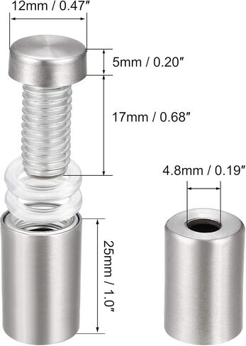uxcell 1/2 Dia x 1-1/4"(12x33mm) Standoff Screws Wall Mount Sign Holders Acrylic Glass Nails 4pcs in Saudi Arabia