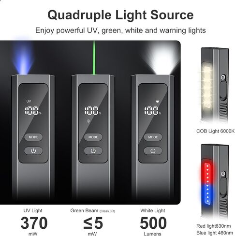 Pro Edc Flahlight Flat مع شعاع أخضر ، وضوء الأشعة فوق البنفسجية وسرد LED الأبيض ، و IPX4 ، و 1300 Lumens Protable Pocket Lights مع مغناطيس للتخييم في الهواء الطلق والسفر (الأسود) in Kuwait