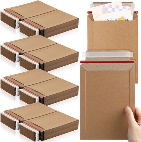 Fainne 200 Pack 6 x 8 Inch Rigid Mailers Self Adhesive Seal Photo Document Mailers 250gsm Keep Flat Kraft Photography Cardboard Envelopes for Shipping Cd, Photo, Gift Card, Document, Paper in Saudi Arabia