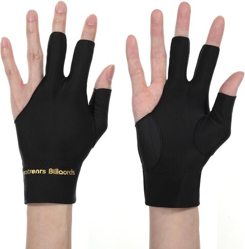 Xindojuz 2 PCS Pool Glove اليد اليسرى ، 3 البلياردو المتين قفازات SNOOKER احترافية جديلة القفازات الرياضية القفازات الأحجام الشعبية للرجال والنساء (أسود) in Kuwait