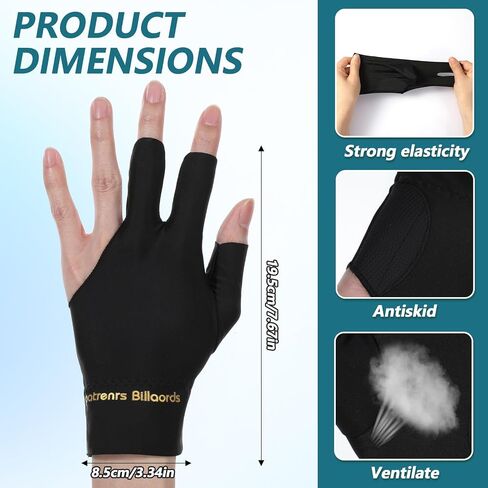Xindojuz 2 PCS Pool Glove اليد اليسرى ، 3 البلياردو المتين قفازات SNOOKER احترافية جديلة القفازات الرياضية القفازات الأحجام الشعبية للرجال والنساء (أسود) in Kuwait