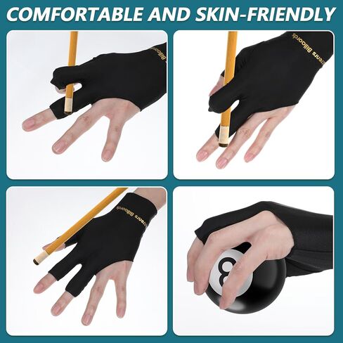 Xindojuz 2 PCS Pool Glove اليد اليسرى ، 3 البلياردو المتين قفازات SNOOKER احترافية جديلة القفازات الرياضية القفازات الأحجام الشعبية للرجال والنساء (أسود) in Kuwait