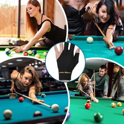 Xindojuz 2 PCS Pool Glove اليد اليسرى ، 3 البلياردو المتين قفازات SNOOKER احترافية جديلة القفازات الرياضية القفازات الأحجام الشعبية للرجال والنساء (أسود) in Kuwait