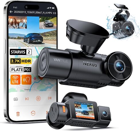 Vantrue N4S 3 Channel WiFi Dash Cam ، Starvis 2 ، PlatePix ™ ، 2.7k+1440p+1440 Front Inside Dashcam ، HDR ، IR Night Vision ، Voice Control ، GPS ، Support LTE ، وضع وقوف السيارات على مدار 24/7 ، دعم 1 تيراب كحد أقصى in Kuwait