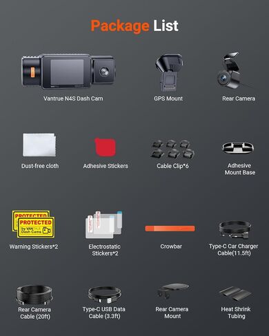 Vantrue N4S 3 Channel WiFi Dash Cam ، Starvis 2 ، PlatePix ™ ، 2.7k+1440p+1440 Front Inside Dashcam ، HDR ، IR Night Vision ، Voice Control ، GPS ، Support LTE ، وضع وقوف السيارات على مدار 24/7 ، دعم 1 تيراب كحد أقصى in Kuwait