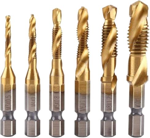 6pcs m3-m10 المسمار الحفر البتات الحفر الصنابير مجموعة metric bit 1/4 بوصة التغيير السداسي (m5 (1pc)) in Kuwait