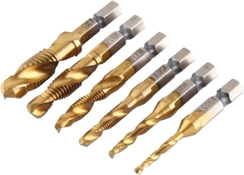 6pcs m3-m10 المسمار الحفر البتات الحفر الصنابير مجموعة metric bit 1/4 بوصة التغيير السداسي (m5 (1pc)) in Kuwait