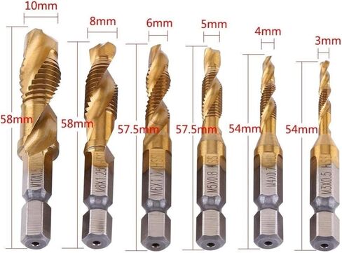6pcs m3-m10 المسمار الحفر البتات الحفر الصنابير مجموعة metric bit 1/4 بوصة التغيير السداسي (m5 (1pc)) in Kuwait