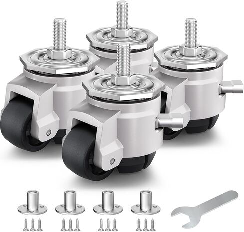 Leveling Casters Set of 4, Heavy Duty Workbench Stem Caster Wheels with T-Nuts, Adjustable Retractable Swivel Industrial Castors with Ratchet Handle, Load 4400 Lbs (Stem Size 1/2" and M12) in Kuwait