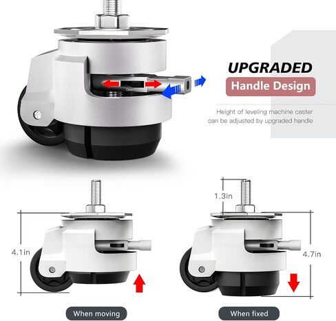 Leveling Casters Set of 4, Heavy Duty Workbench Stem Caster Wheels with T-Nuts, Adjustable Retractable Swivel Industrial Castors with Ratchet Handle, Load 4400 Lbs (Stem Size 1/2" and M12) in Kuwait