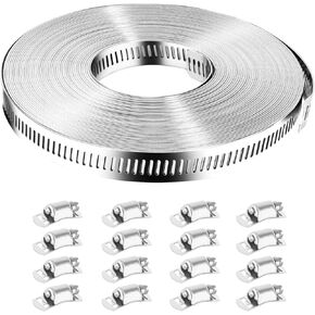 Worm Gear Clamp, DIY Hose Clamp Kit Stainless Steel Hose Clamps, Long Hose Clamps Cut-to-Fit 50 Ft Metal Strap + 24 Stronger Hose Fasteners - Large Metal Adjustable Clamp for Pipe, Duct, Tube in Kuwait