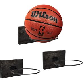 GENMOUS Set of 3 Wooden Basketball Holder, Wall Mounted Basketball Display for Men Boys Room Decor, Metal Ball Rack Stand for Football Volleyball Soccer Storage, Sports Decor for Home Bedroom (Wood) in Kuwait