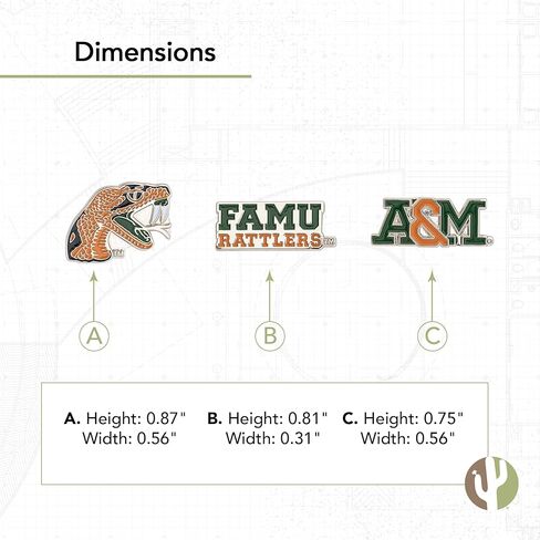 Desert Cactus Florida A & M University Lapel Pins 3 Pack Famu Rattlers Logo Monamel مصنوعة من المعدن (مجموعة دبوس) in Kuwait