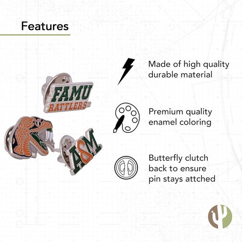 Desert Cactus Florida A & M University Lapel Pins 3 Pack Famu Rattlers Logo Monamel مصنوعة من المعدن (مجموعة دبوس) in Kuwait