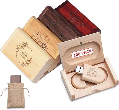 64GB Personalized Custom Wood USB 3.0 Flash Drive with Gift Box & Linen Bag in Kuwait