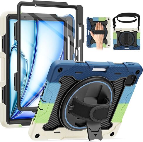 لـ iPad Pro 13 Inch Case 2024 M4 7th Generation مع حامي شاشة HD ، حزام الكتف ، 360 حامل ، حزام يدوي ، حامل القلم | حماية 15 قدمًا | قضية عسكرية ثقيلة للمحترفين 13 للأطفال in Kuwait