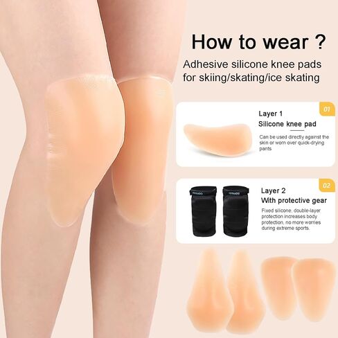 Silicone Knee Pads,Adhesive Knee Brace KneePad for Skiing Skating,Snowboarding,Ateboarding,Roller Skating,Rollerblading,Dancing,Unisex,Skin,L in Kuwait