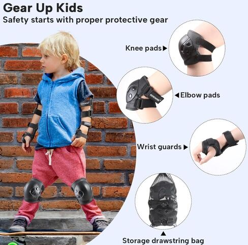 Cockchafer Kids and Youth Knee Elbow Wrist Guards Protective Gear Set for Skateboarding, Roller Skating, Inline Skating, Scooter Riding, BMX Biking (Black, Medium) in Saudi Arabia
