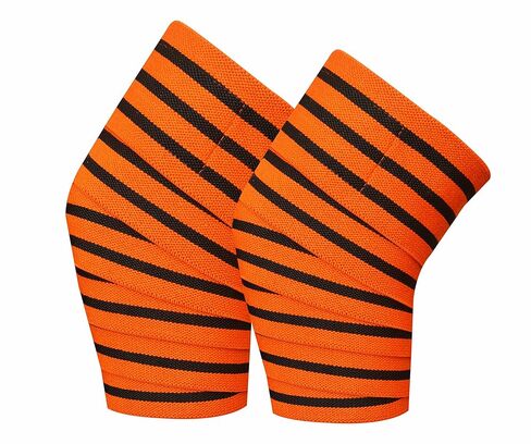Knee Wraps (Pair) for Cross Training WODs,Gym Workout,Weightlifting,Fitness & Powerlifting - Best Knee Straps for Squats For Men & Women 78"-Compression & Elastic Support (Black/Orange) in Saudi Arabia