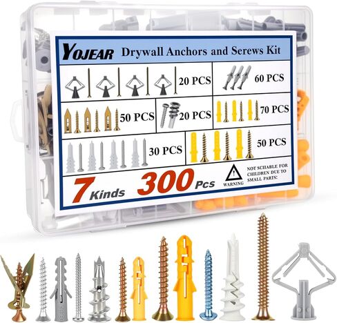 Drywall Anchors and Screws Assortment Kit 300PCS, 7 Types, 150 Heavy Duty Sheetrock Anchors and 150 Philips Self Drilling Screws Hardware Set, Easy for Dry Wall, Shelve, Hanging and Mounting in Saudi Arabia