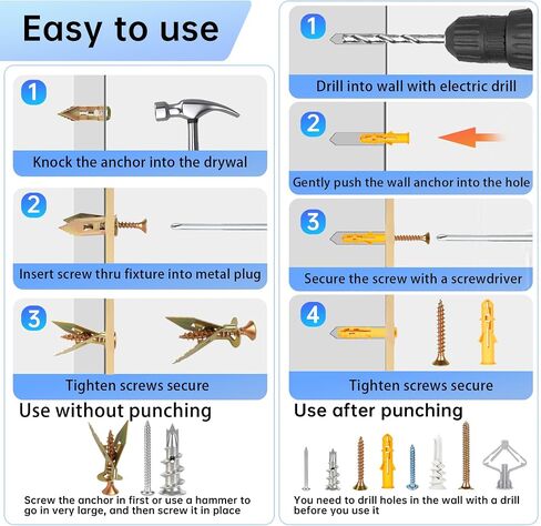 Drywall Anchors and Screws Assortment Kit 300PCS, 7 Types, 150 Heavy Duty Sheetrock Anchors and 150 Philips Self Drilling Screws Hardware Set, Easy for Dry Wall, Shelve, Hanging and Mounting in Saudi Arabia