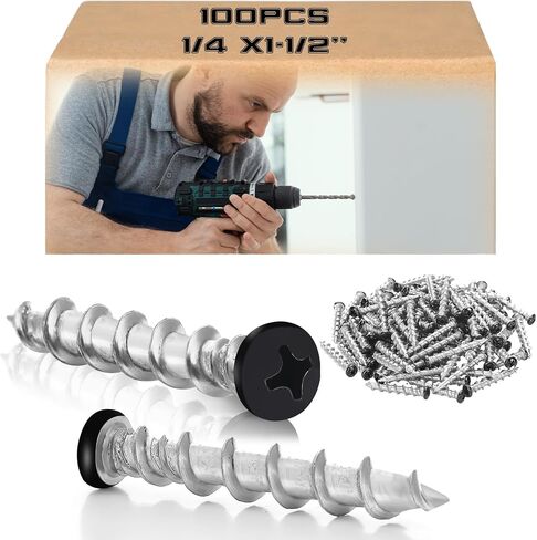 Blulu 100 pcs Drywall Anchors 1/4 x 1-1/2 Inch Black Pan Head Alloy Steel Light Wall Anchors Heavy Duty Self Drilling Screws for Drywall, Wood and Other Masonry Materials in Saudi Arabia