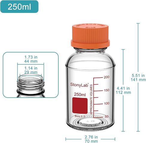 stonylab Media Storage Bottle with GL45 Orange Screw Cap, Borosilicate Glass, 1000ml, for Laboratory Use, 1 Piece in Saudi Arabia