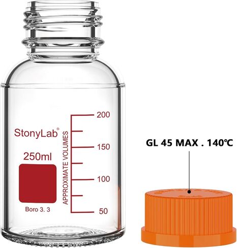stonylab Media Storage Bottle with GL45 Orange Screw Cap, Borosilicate Glass, 1000ml, for Laboratory Use, 1 Piece in Saudi Arabia