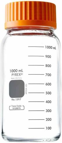 Corning Pyrex borosilicate الزجاجية الزجاجية واسطواق الفم زجاجة تخزين وسائط الفم مع غطاء المسمار GLS80 ، سعة 1000 مل (حالة 10) in Saudi Arabia