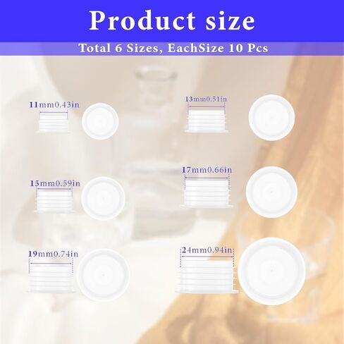 60 PCS Salt and Pepper Shaker Stoppers Plugs ، 6 Salive Salt Salt Shaker Plug Place ، قبعات نهاية مستديرة قابلة لإعادة الاستخدام للأسفل (11/13/15/17/19/24 مم) in Kuwait