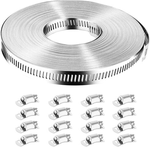 Worm Gear Clamp, DIY Hose Clamp Kit Stainless Steel Hose Clamps, Long Hose Clamps Cut-to-Fit 50 Ft Metal Strap + 24 Stronger Hose Fasteners - Large Metal Adjustable Clamp for Pipe, Duct, Tube in Kuwait