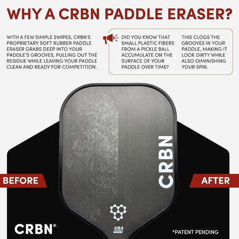 CRBN Pickleball Paddle Eraser ، أفضل منظف مضرب كرة مخلل ألياف الكربون ، شريط مطاطي سريع وسهل لإزالة بقايا الكرة والأوساخ والخدوش/الخدوش البسيطة in Kuwait