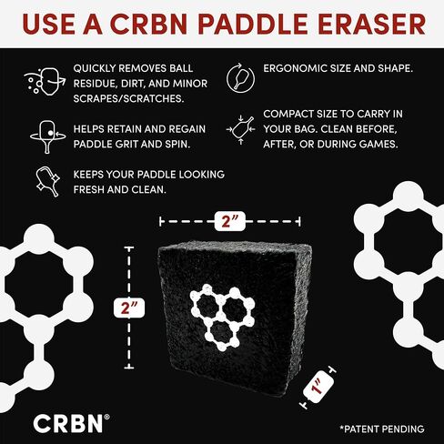 CRBN Pickleball Paddle Eraser ، أفضل منظف مضرب كرة مخلل ألياف الكربون ، شريط مطاطي سريع وسهل لإزالة بقايا الكرة والأوساخ والخدوش/الخدوش البسيطة in Kuwait