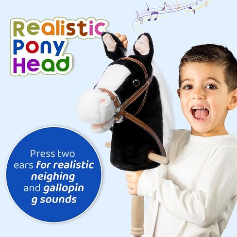 HollyHOME Stick Horse Plush Handcrafted Hobby Horse on a Stick with Wood Wheels Real Pony Neighing and Galloping Sounds for Kids Toddlers Dark Brown 36 Inches(AA Batteries Required) in Saudi Arabia