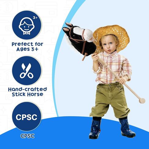HollyHOME Stick Horse Plush Handcrafted Hobby Horse on a Stick with Wood Wheels Real Pony Neighing and Galloping Sounds for Kids Toddlers Dark Brown 36 Inches(AA Batteries Required) in Saudi Arabia