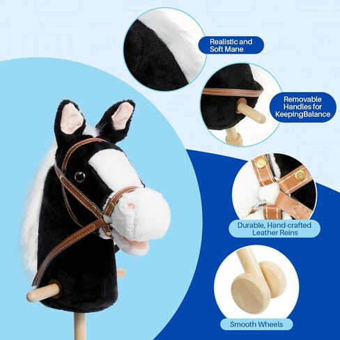 HollyHOME Stick Horse Plush Handcrafted Hobby Horse on a Stick with Wood Wheels Real Pony Neighing and Galloping Sounds for Kids Toddlers Dark Brown 36 Inches(AA Batteries Required) in Saudi Arabia