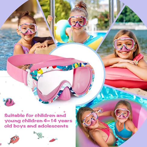 Kids Swim Goggles with Nose Cover, 180° Panoramic Snorkel Mask with Anti-Fog & Anti-Leak Design, Comfort Fabric Strap UV Protection Lens for Boys Girls Ages 3-15 in Kuwait