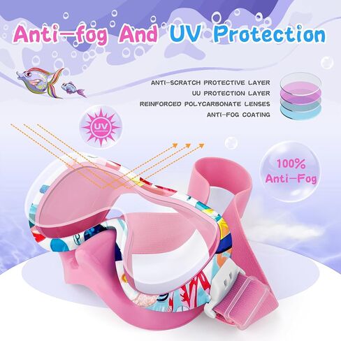 Kids Swim Goggles with Nose Cover, 180° Panoramic Snorkel Mask with Anti-Fog & Anti-Leak Design, Comfort Fabric Strap UV Protection Lens for Boys Girls Ages 3-15 in Kuwait