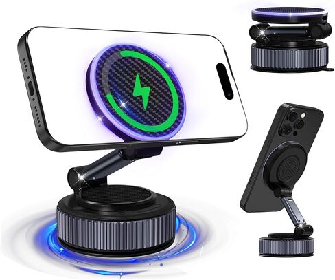 surundo Magnetic Phone Holder for Car - Upgraded 360° Vacuum Magnetic Phone Holder, Foldable Retractable Suction Cup Car Mount for Magsafe for Your Car/Gym/Mirror Mount for iPhone & Android in Saudi Arabia