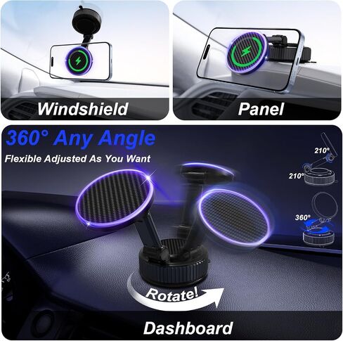 surundo Magnetic Phone Holder for Car - Upgraded 360° Vacuum Magnetic Phone Holder, Foldable Retractable Suction Cup Car Mount for Magsafe for Your Car/Gym/Mirror Mount for iPhone & Android in Saudi Arabia