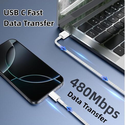 USB-C to Lightning Cable, 6 Feet, 2-Pack, 90-Degree Fast Charging Cord for iPhone 16/15/14/13/12, iPad, MacBook, Samsung Galaxy in Saudi Arabia