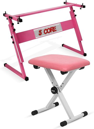 5Core Keyboard Stand z Style Piano Riser Adjustable Holder + Keyboard Stool Thick Padded Piano Bench (Pink) in Saudi Arabia