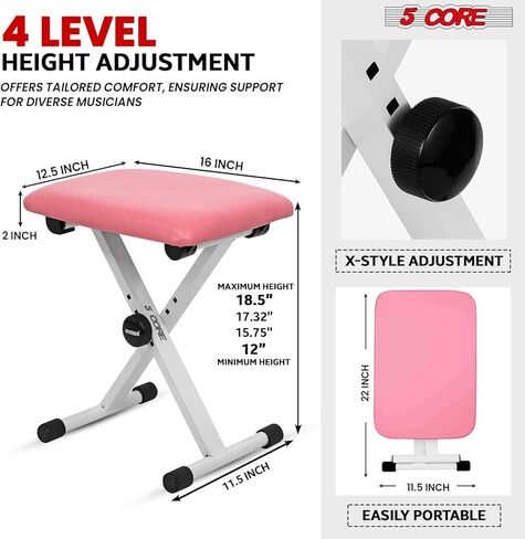 5Core Keyboard Stand z Style Piano Riser Adjustable Holder + Keyboard Stool Thick Padded Piano Bench (Pink) in Saudi Arabia
